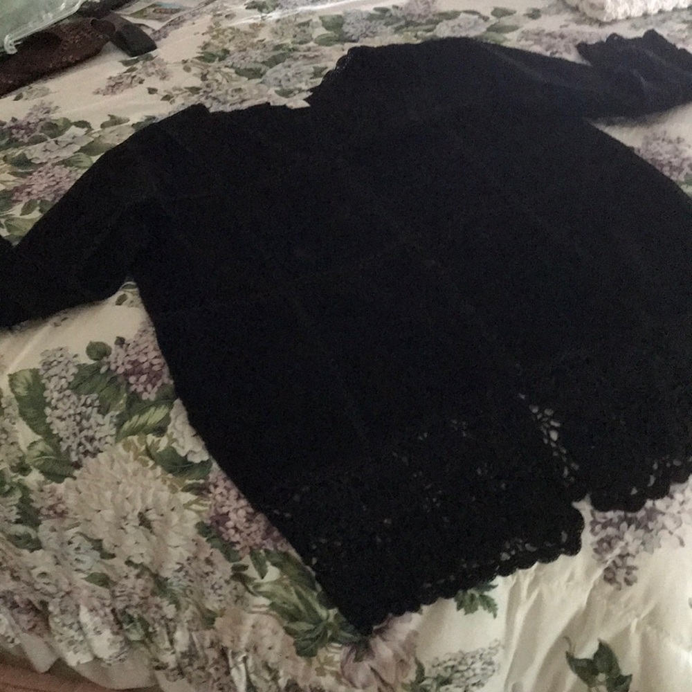 Black Leather/Suede and Lace 3/4 Length Jacket